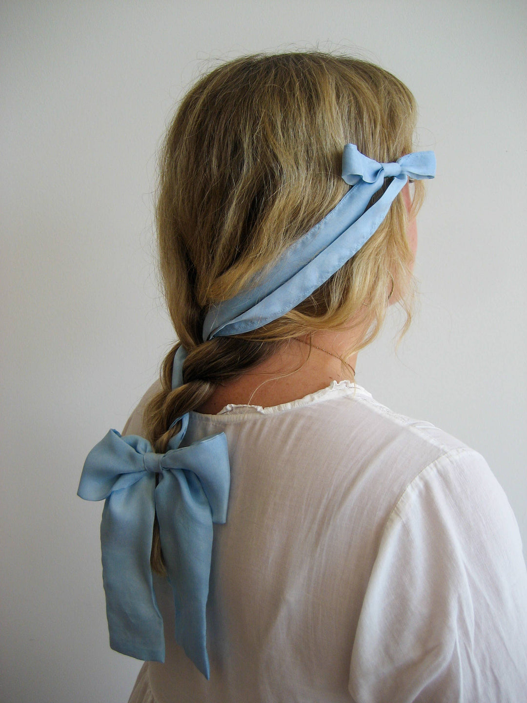 Baby Blue Silk  Hair Bow | Plant Dyed | Handmade