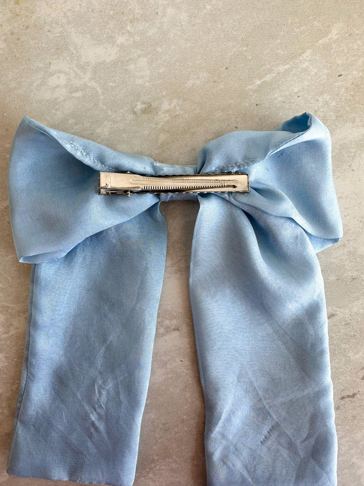 Baby Blue Silk  Hair Bow | Plant Dyed | Handmade