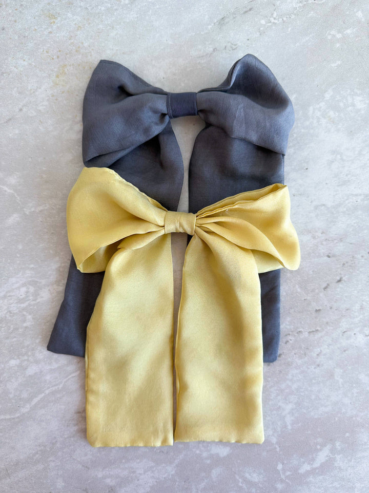 Butter Yellow Silk Hair Bow | Plant Dyed | Handmade